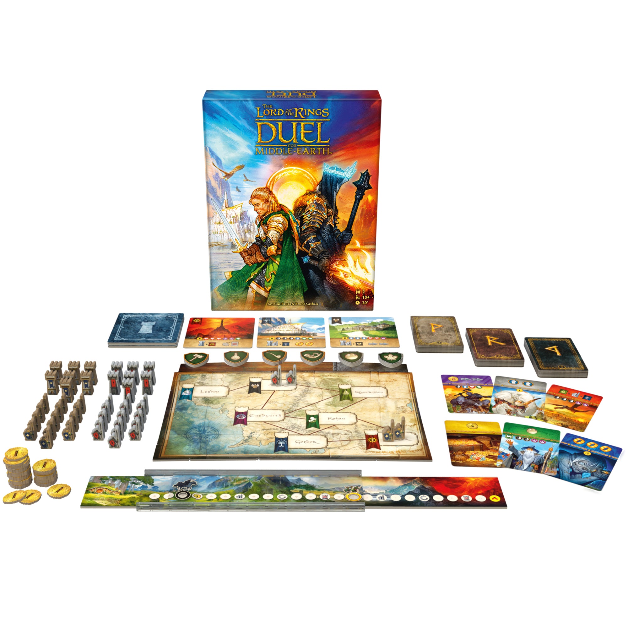 Duel for Middle-earth complete game setup beside the retail box