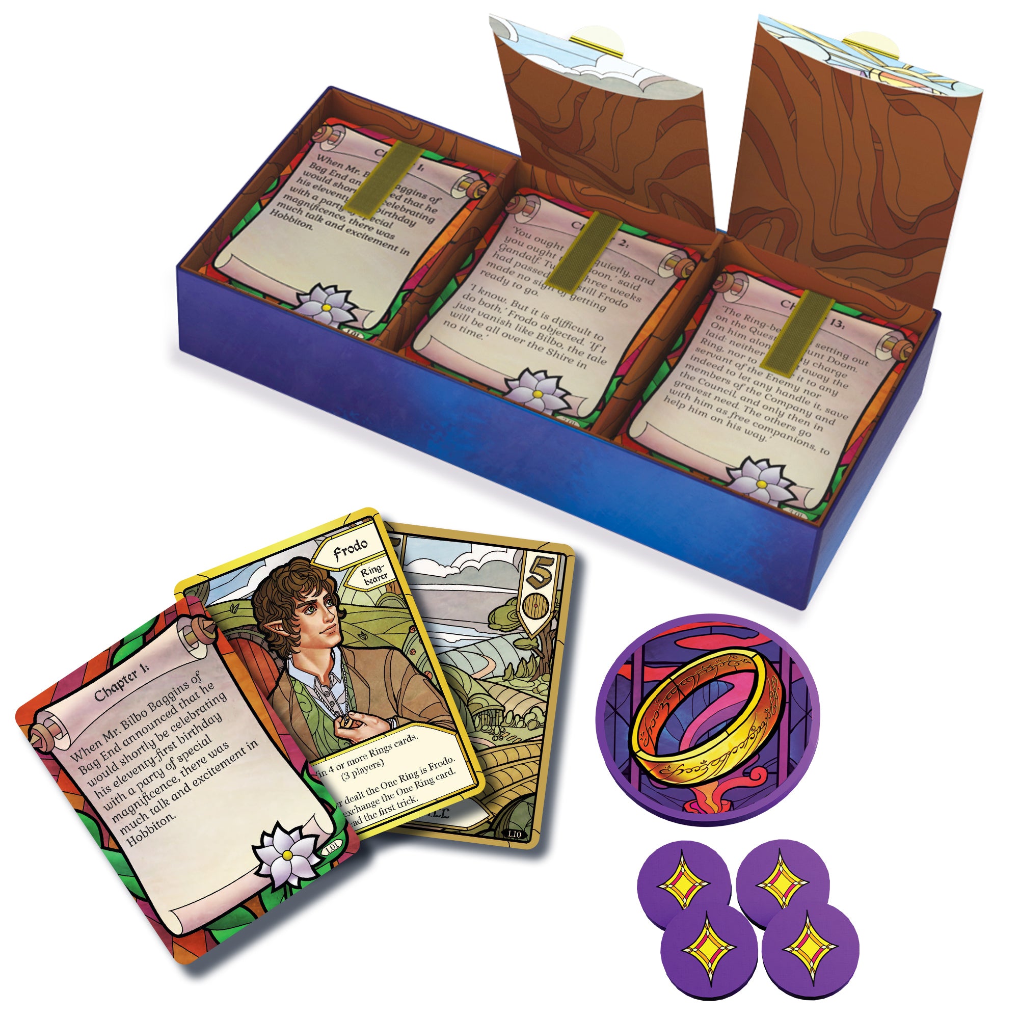Cards tokens and rulebook included in the Fellowship trick-taking game