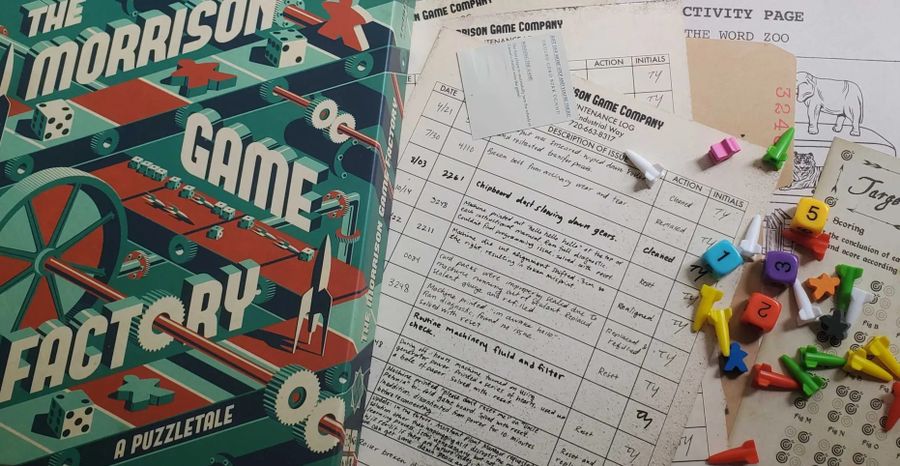 Documents and puzzle pieces from The Morrison Game Factory