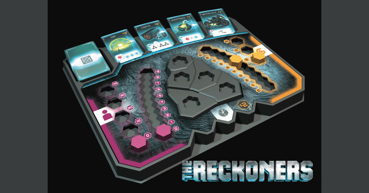 The Reckoners tokens and resources in a component tray