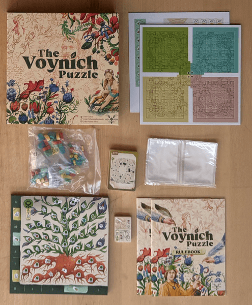 The Voynich Puzzle board game box contents