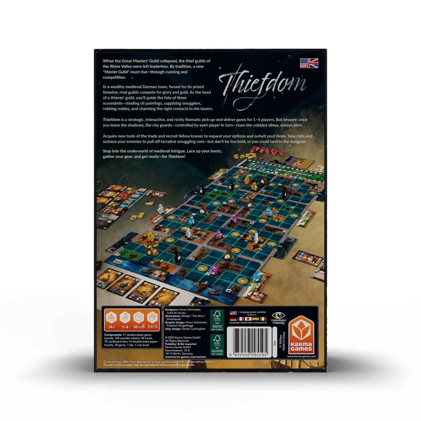Thiefdom box back showing game components