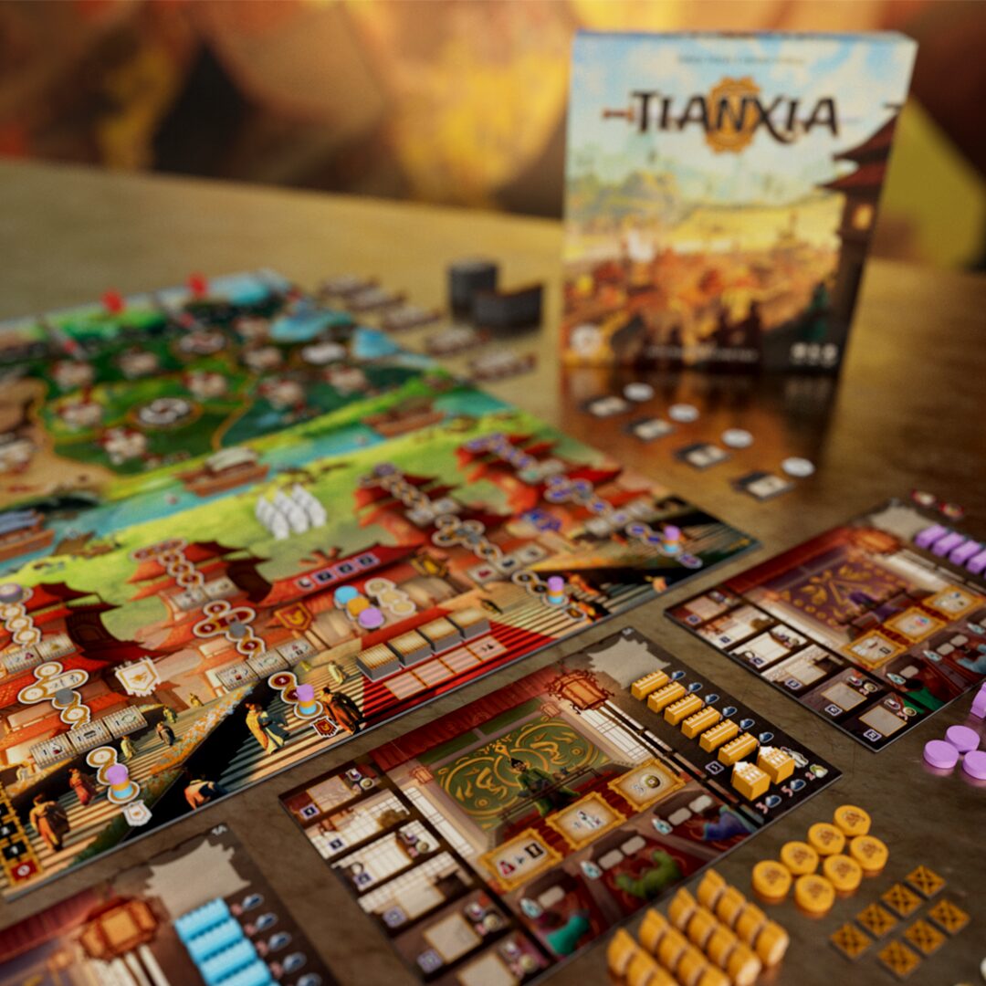 Tianxia board game components in official publisher render