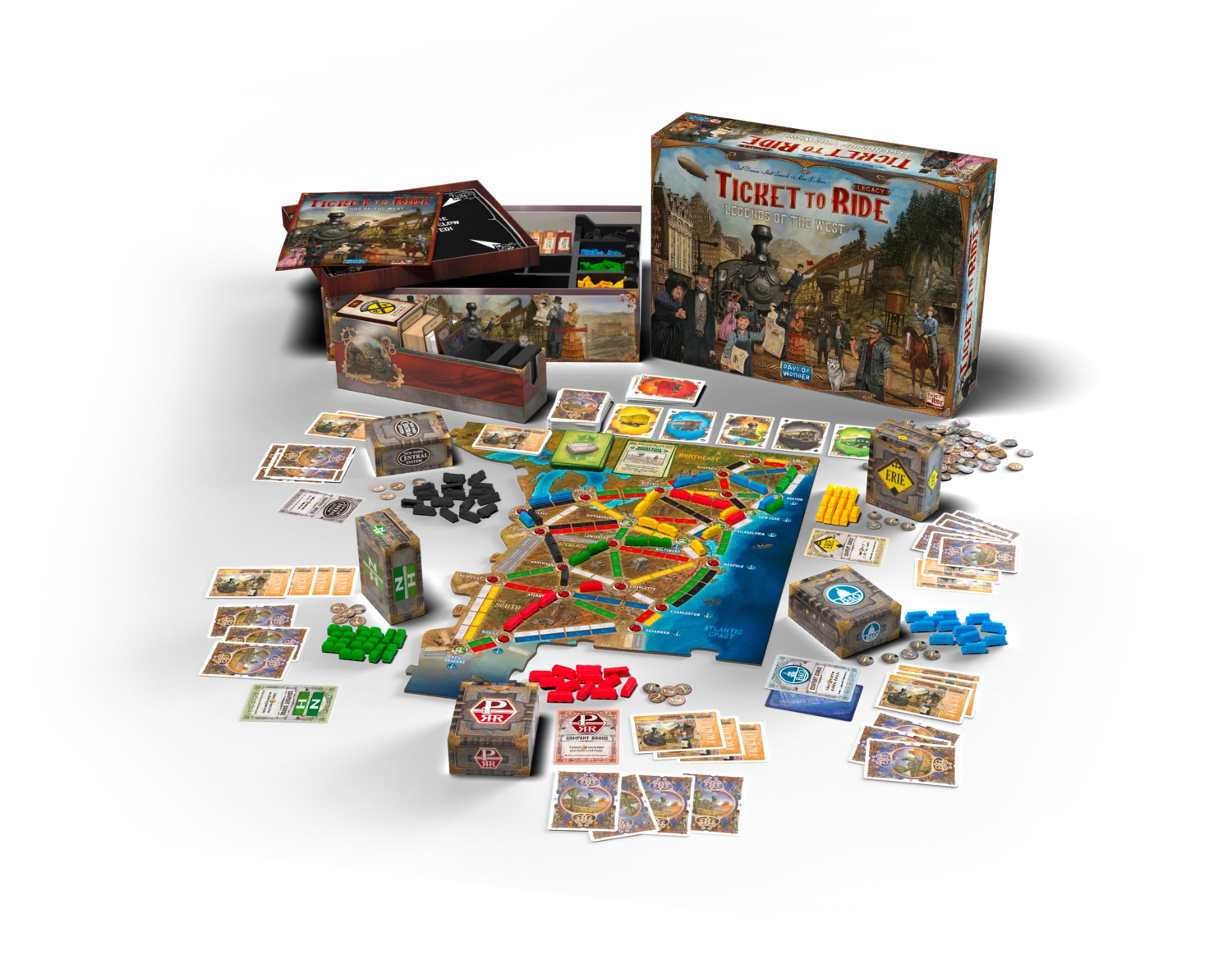 Ticket to Ride Legacy English box and campaign components