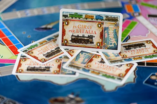 Railway company materials from Ticket to Ride Legacy