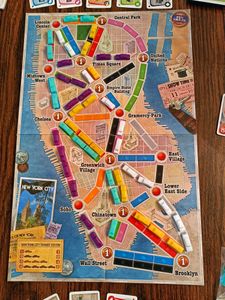 Ticket to Ride New York game in progress with taxi routes