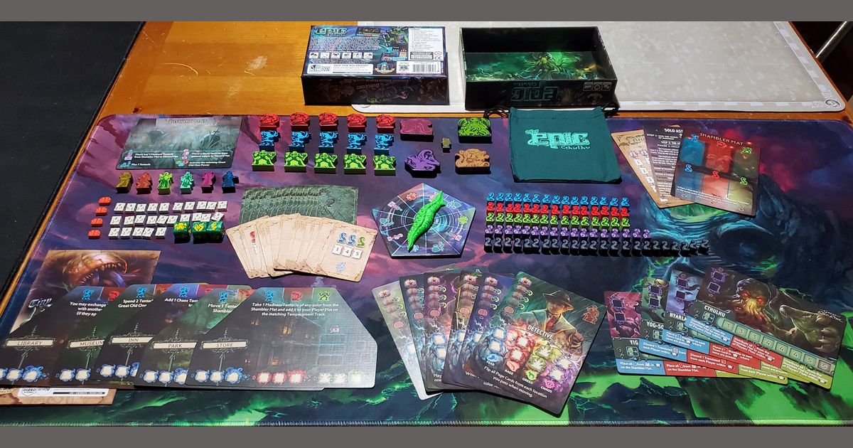 All components in the Tiny Epic Cthulhu base game