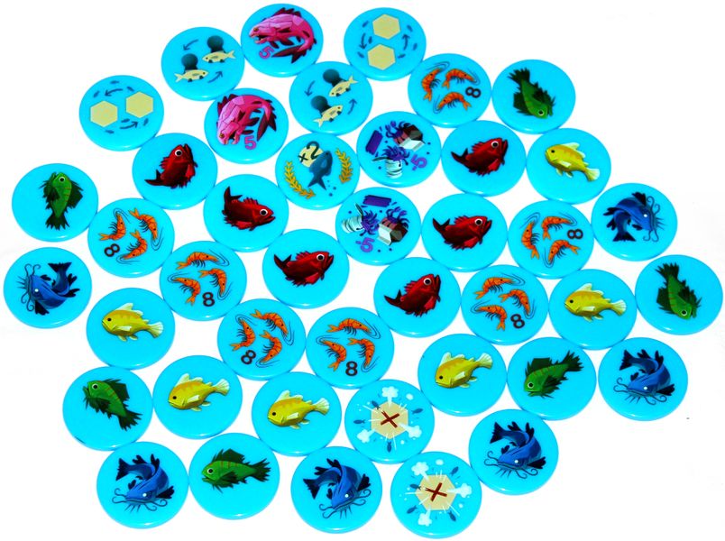 Tonari plastic fish and skill tokens