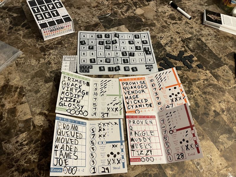 Typeset word game in play