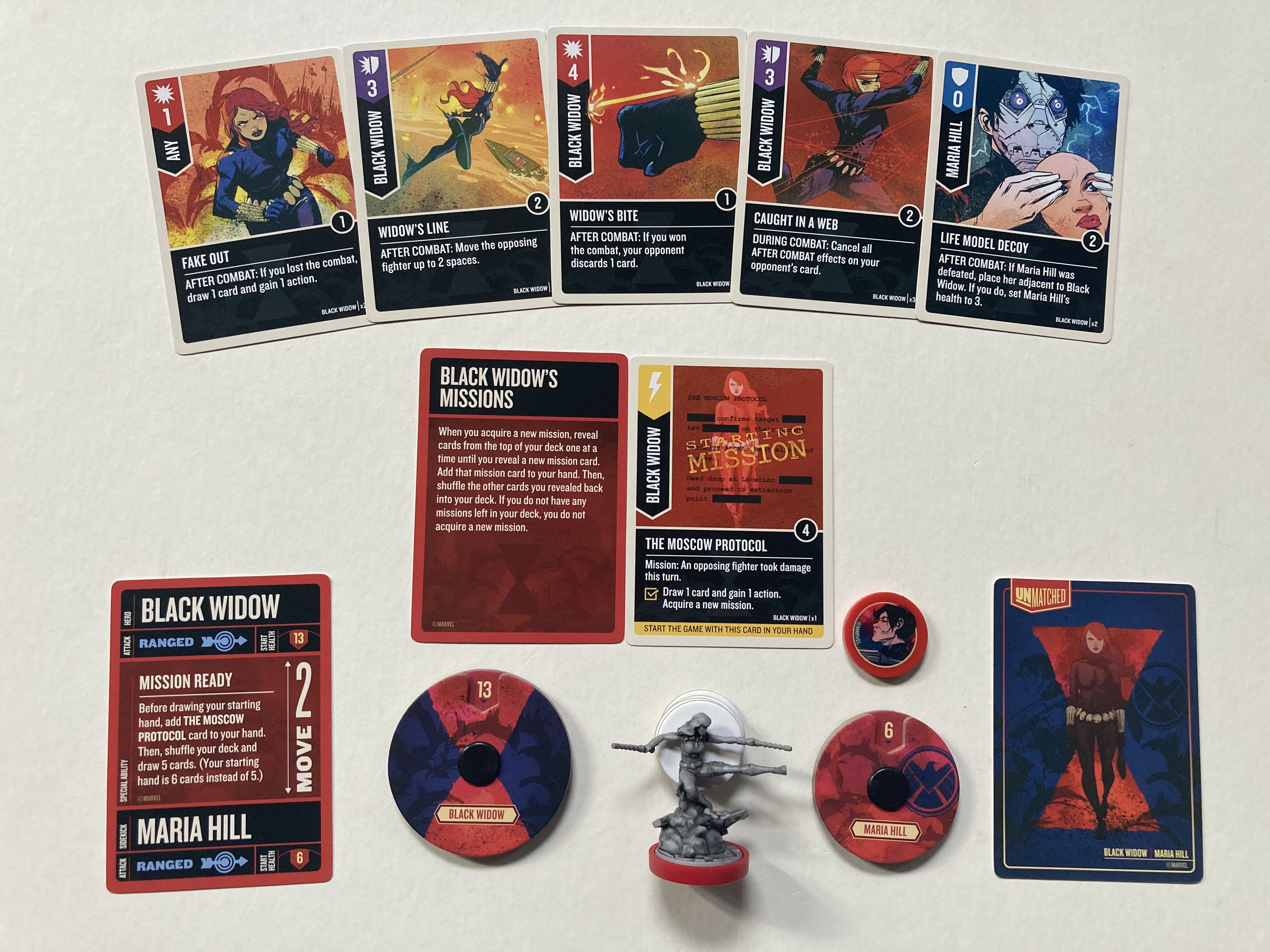 Unmatched Black Widow components and cards