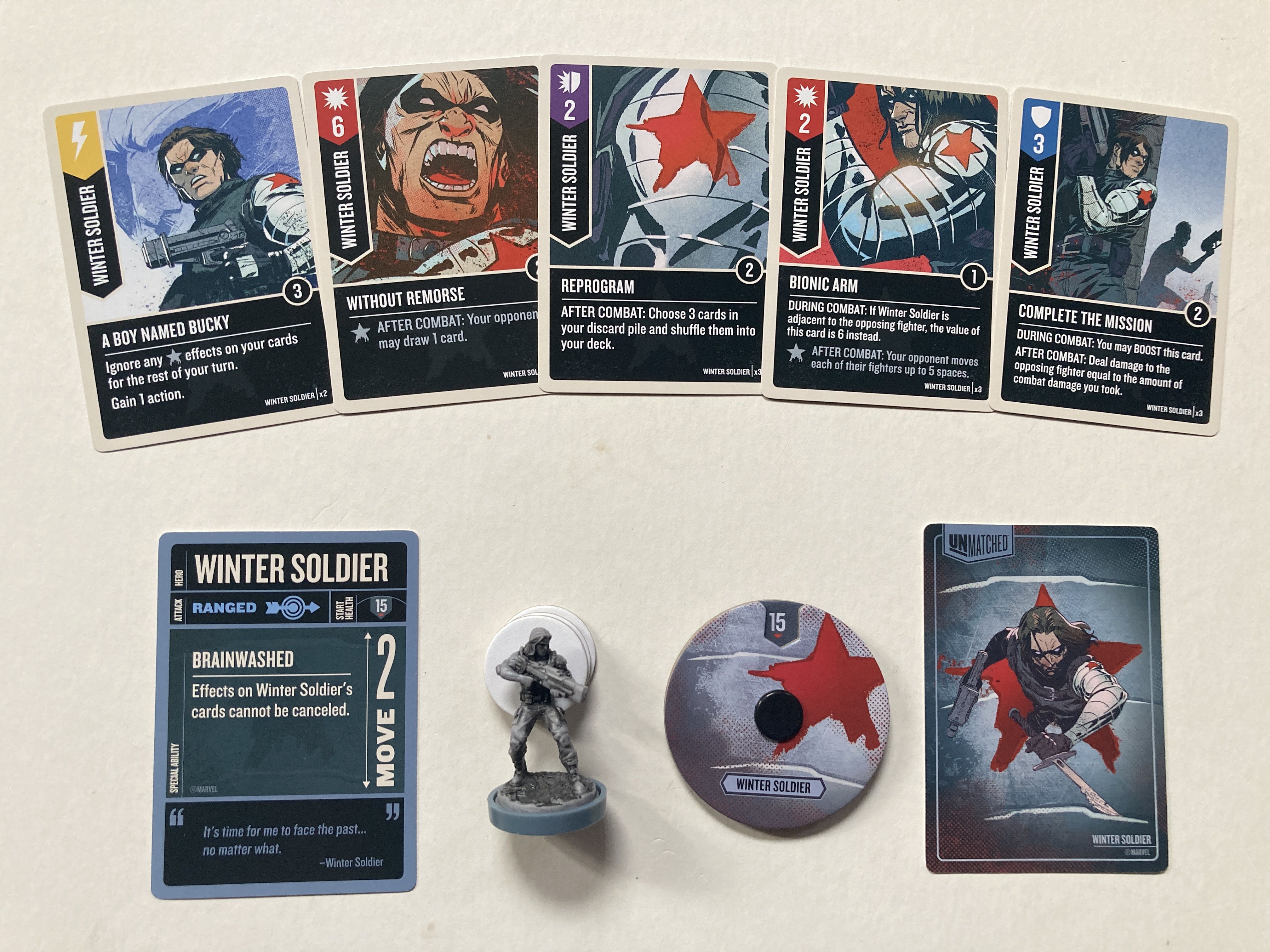 Unmatched Winter Soldier components and cards