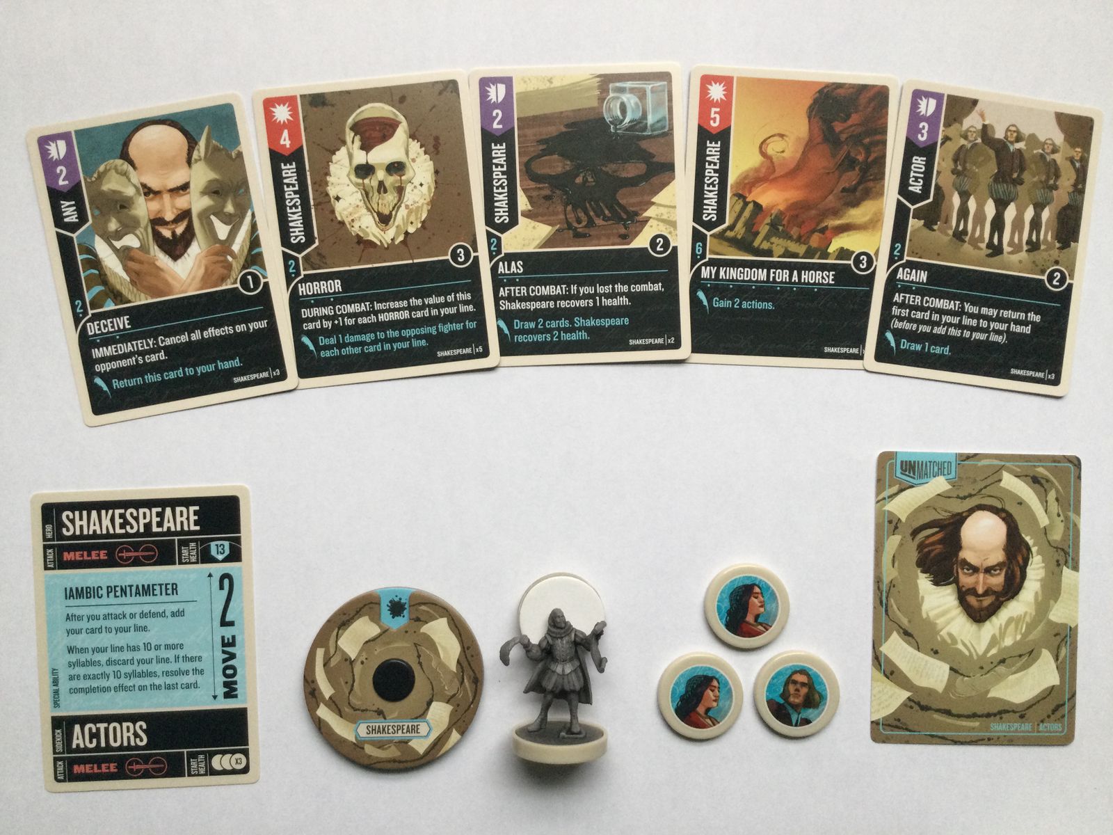 Unmatched Shakespeare fighter components and cards