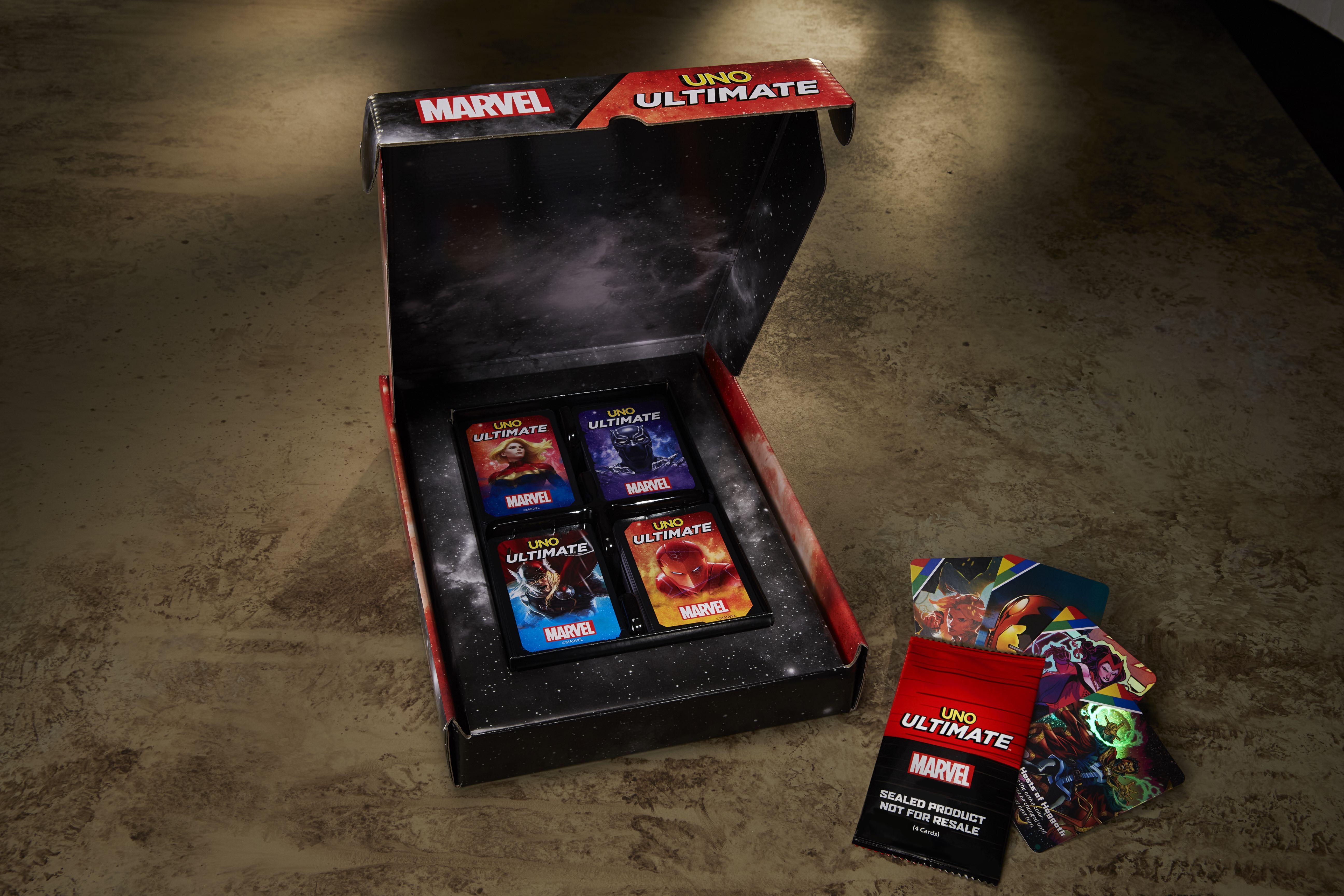 Close view of UNO Ultimate Marvel cards