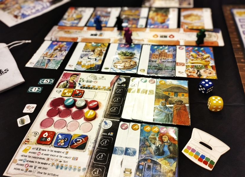 Urban Sketchers final board game in play