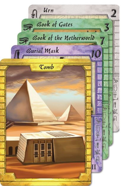 Valley of the Kings artifact cards in a player tomb