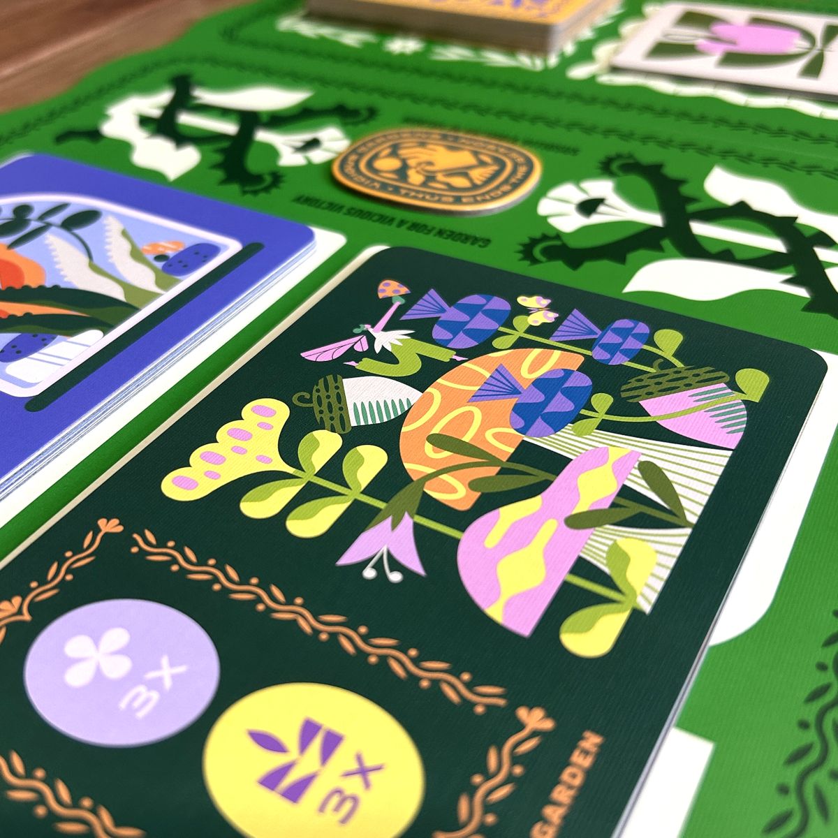 Vicious Gardens cards and wooden components
