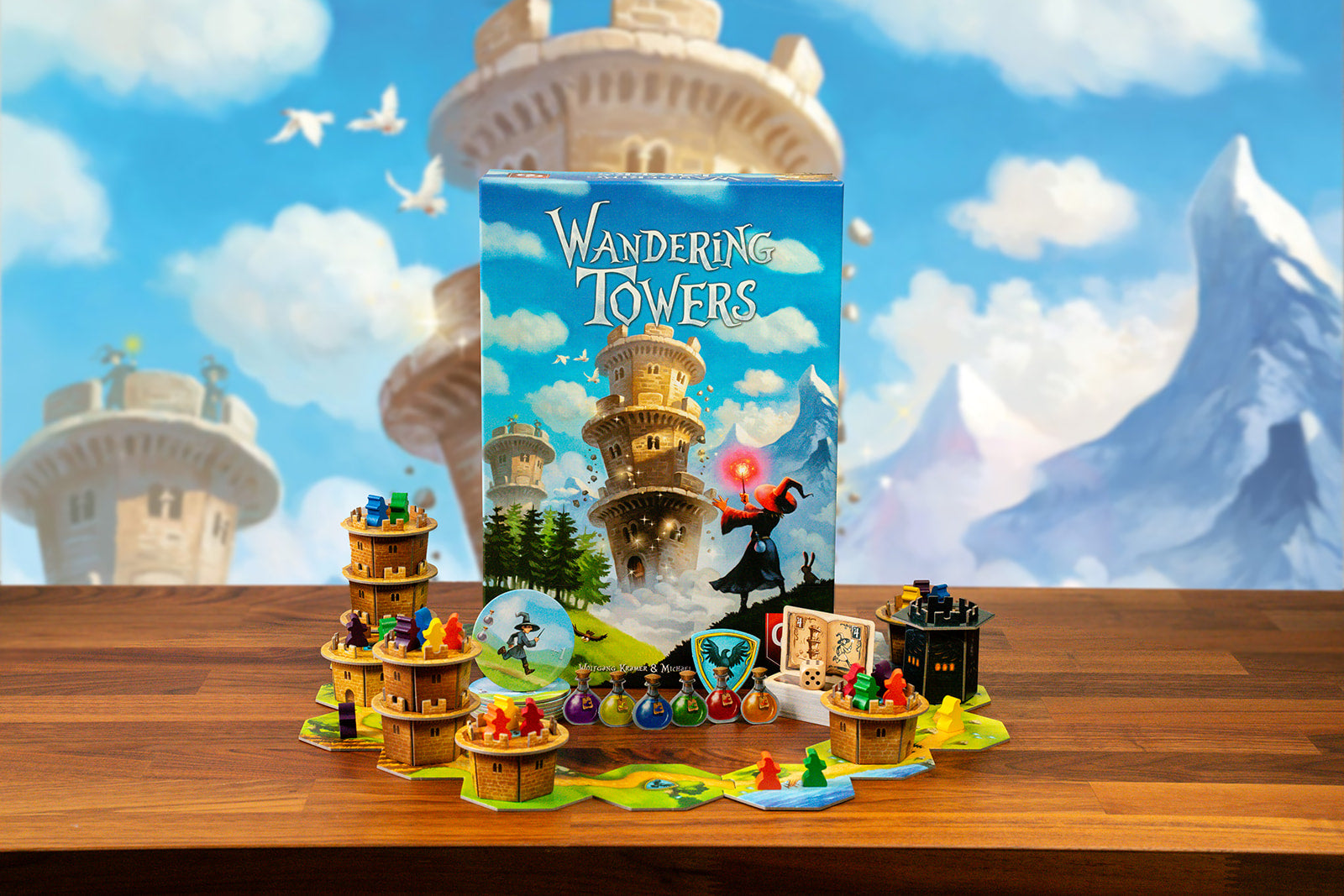 Wandering Towers game in play with wizards and towers