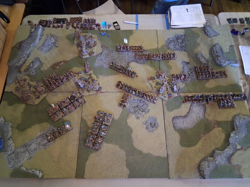 Overhead view of a Games Workshop War of the Ring battle