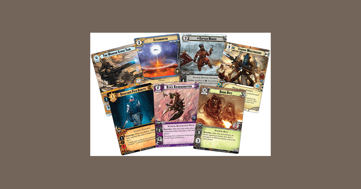 Warhammer 40000 Conquest faction cards and tokens