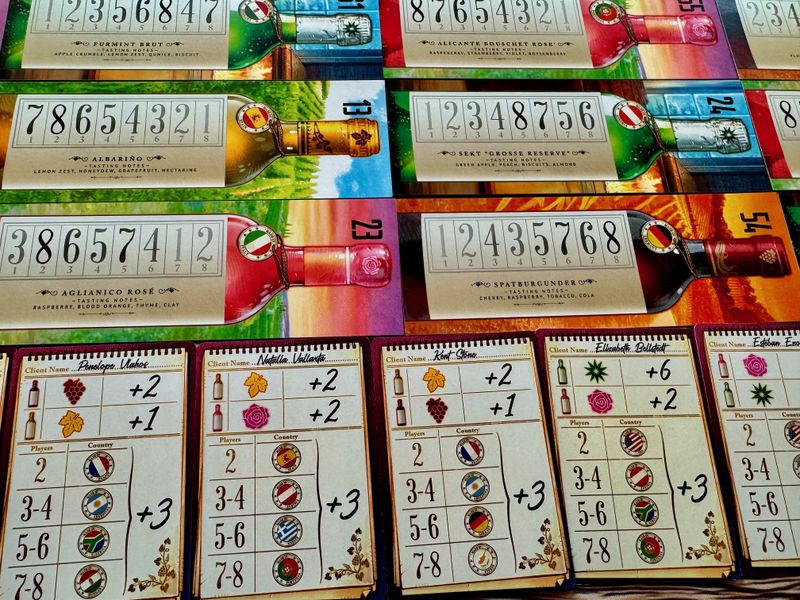 Wine Cellar bottle cards arranged in a player timeline