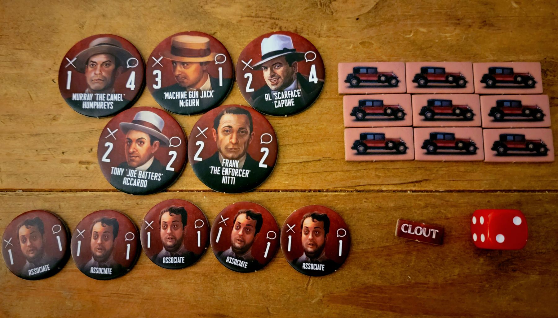 Wise Guys gang tokens cards money and resource components