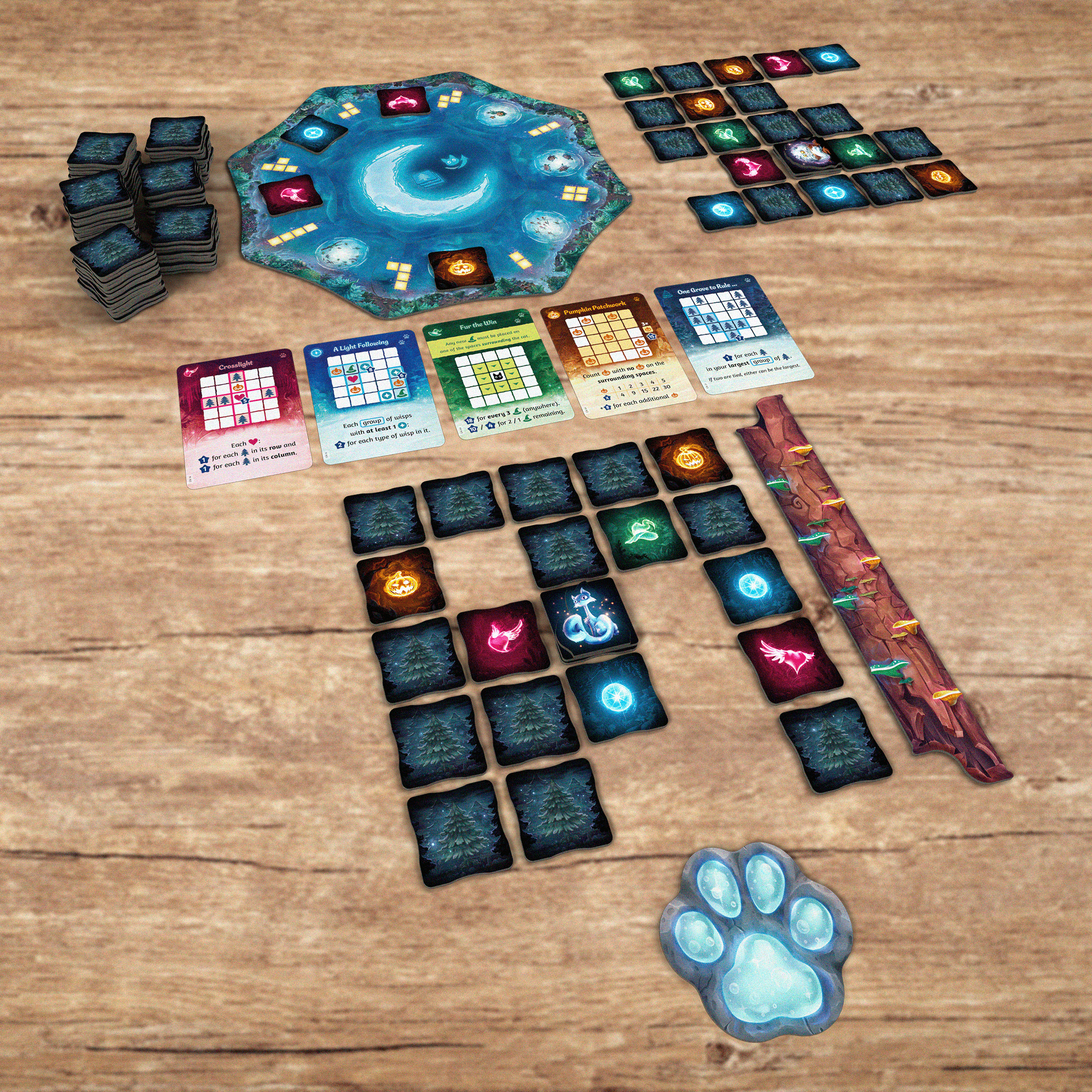 Wispwood board game complete component spread