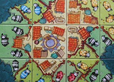 Close view of sheep and pasture tiles in Wooly Wars