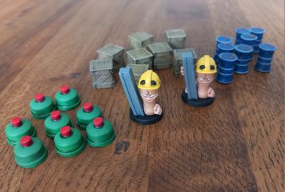 Miniatures and weapons from Worms The Board Game