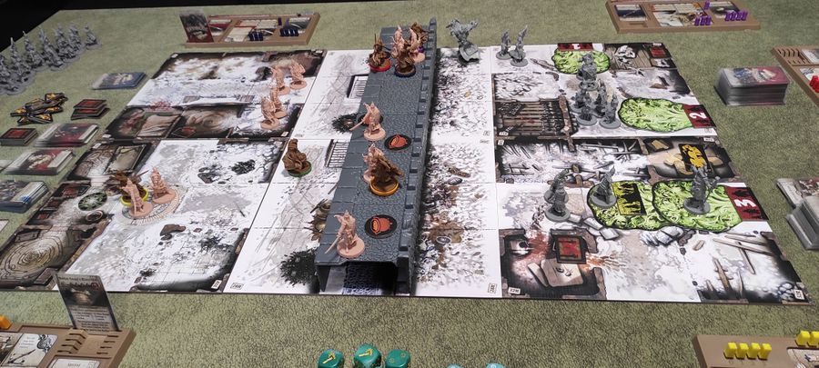 Zombicide White Death game in progress with miniatures and corruption