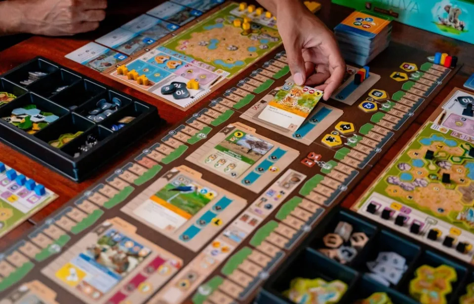 Ark Nova central board and player zoo maps during a game