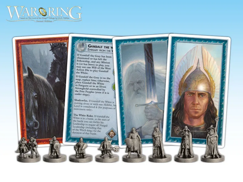 War of the Ring Second Edition cards, dice, figures, counters, and game components