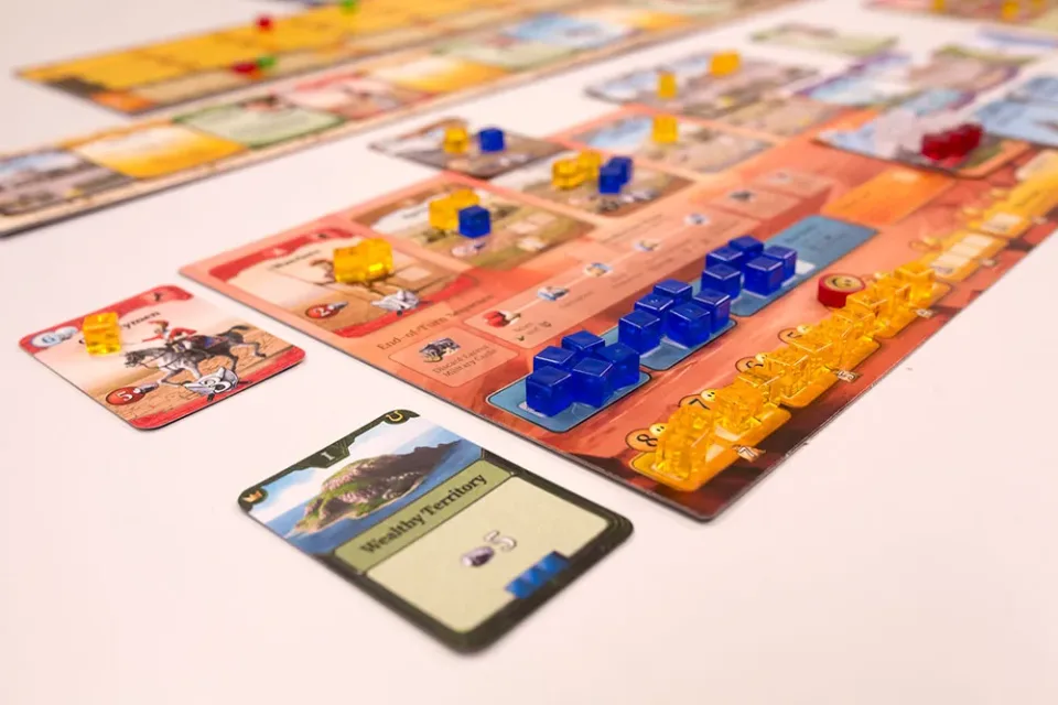 Through the Ages player civilization board with cubes and resource tracks
