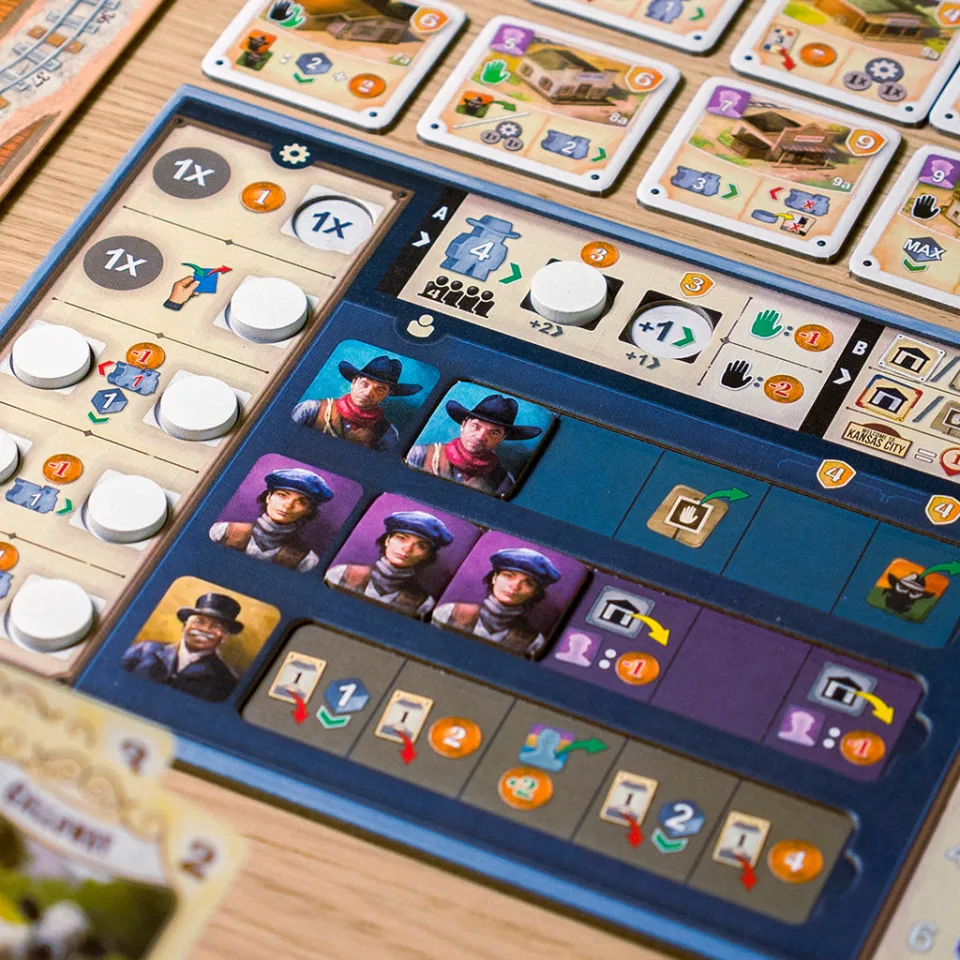 Great Western Trail player board and worker tiles