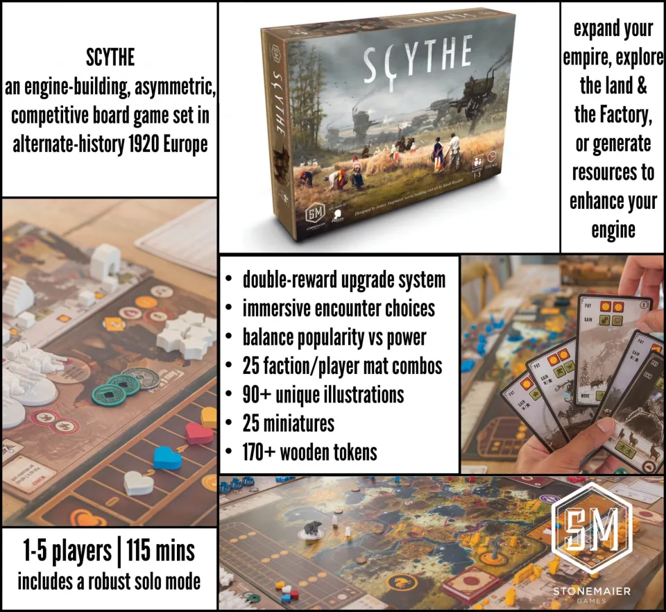 Scythe board game overview with board and player components