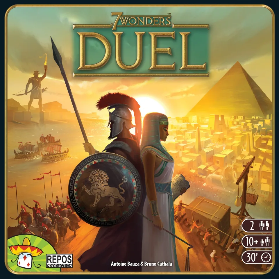7 Wonders Duel back of box with component overview