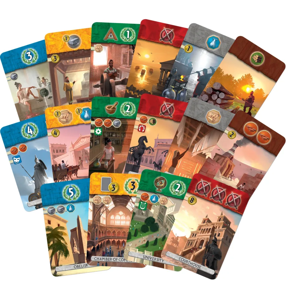 Close-up of 7 Wonders Duel cards