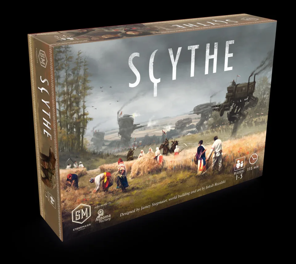 Scythe base game components arranged together