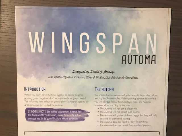 Wingspan Player materials