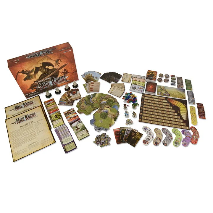 Mage Knight Board Game components arranged for an overview