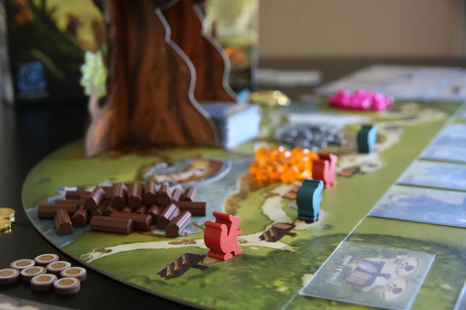 Close-up of Everdell board, workers, and resources
