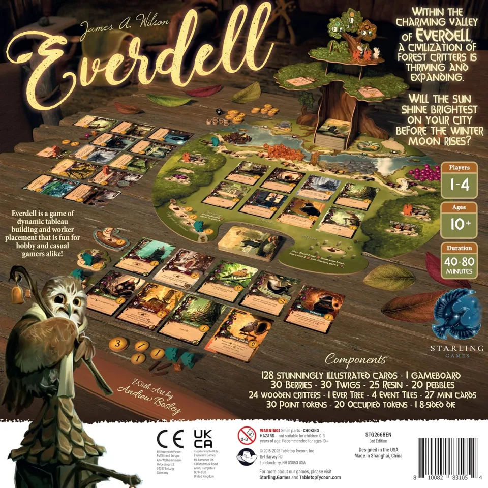 Back of Everdell Standard Edition box showing game setup