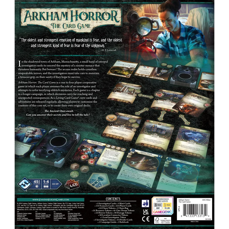 Back of Arkham Horror The Card Game Core Set box