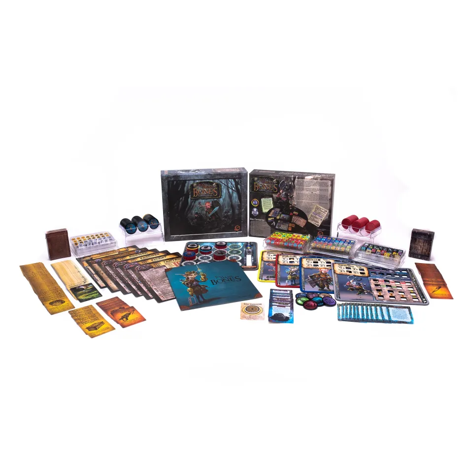 Too Many Bones base-game components arranged in full