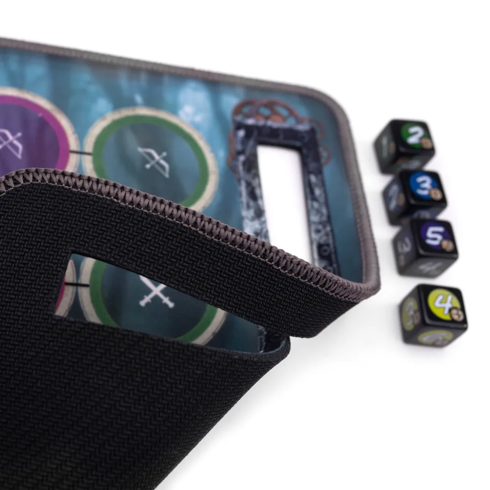 Too Many Bones stitched battle mat strap and custom dice
