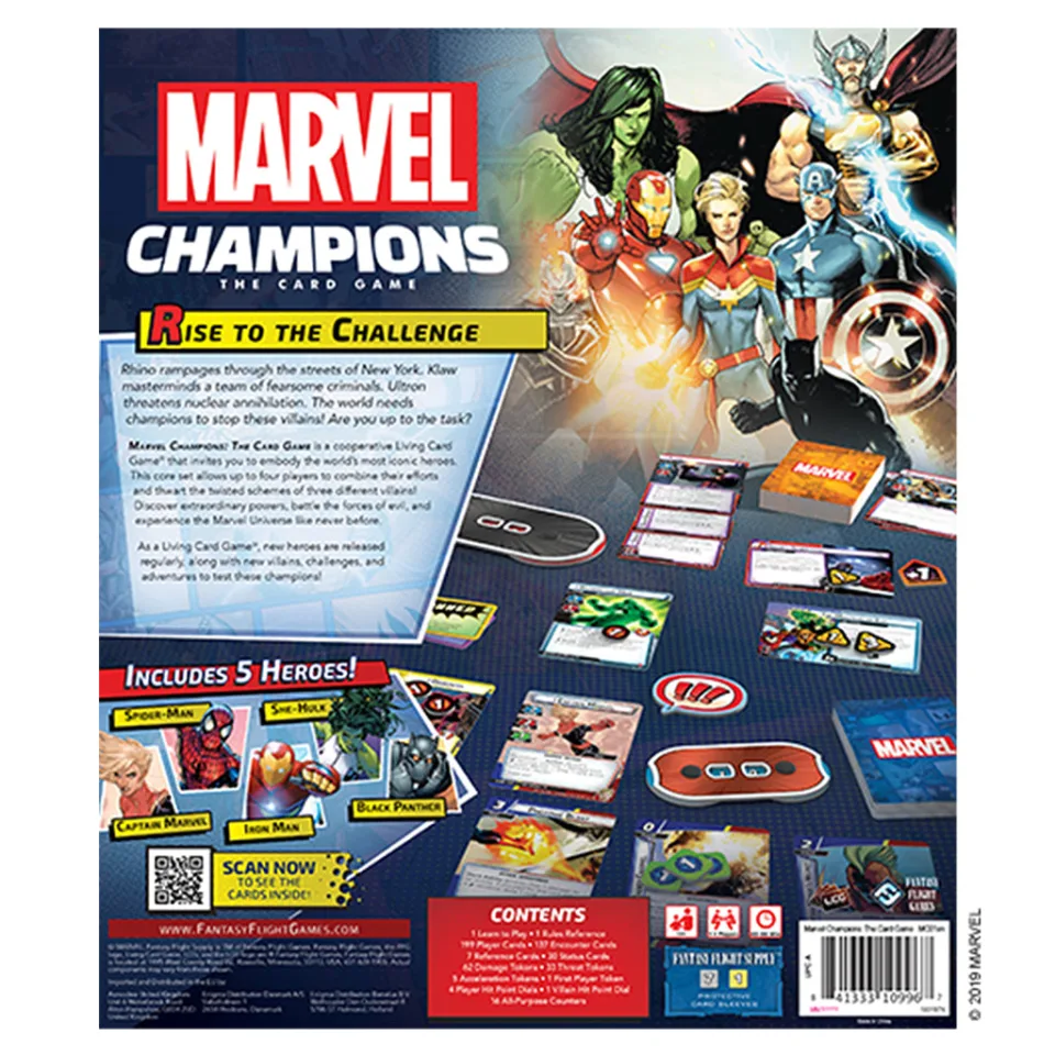 Back of Marvel Champions The Card Game Core Set box