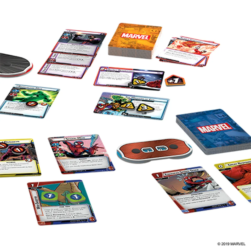 Marvel Champions Core Set cards and health tokens