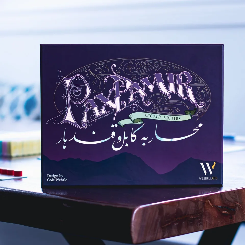 Pax Pamir Second Edition game setup with retail box