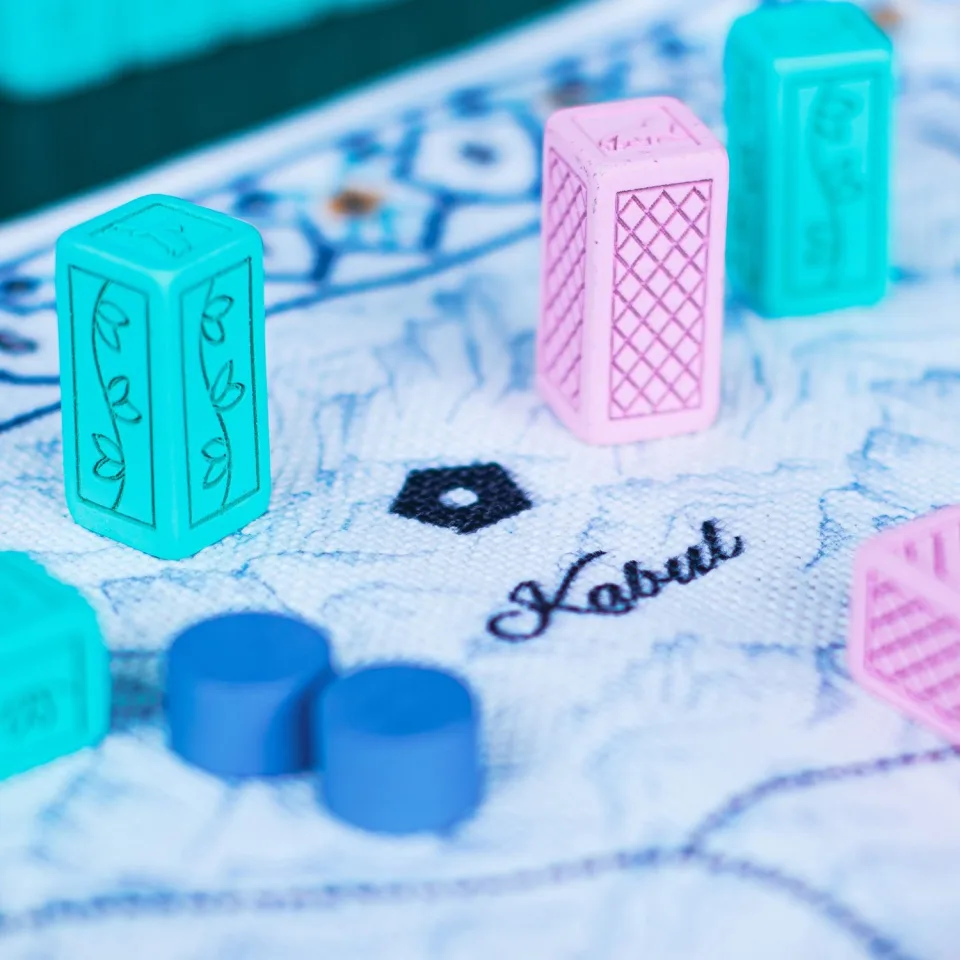 Pax Pamir Second Edition cloth map and coalition blocks close-up