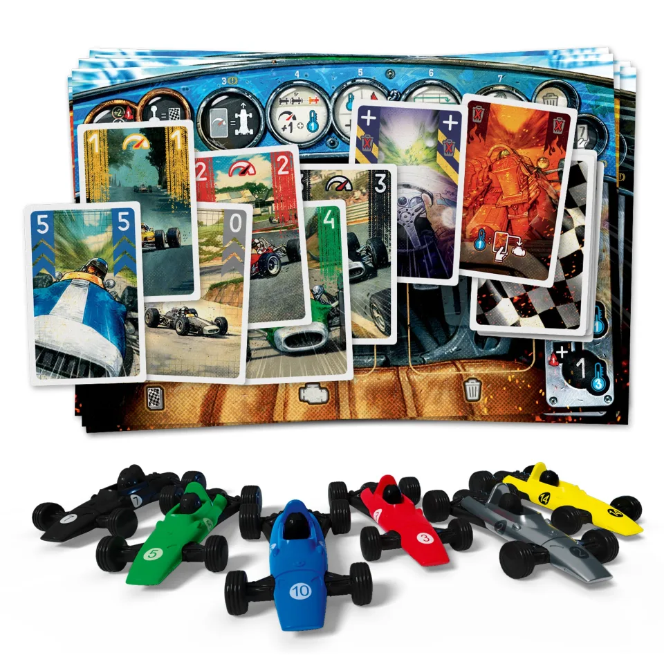 Heat race-car figures cards and player boards