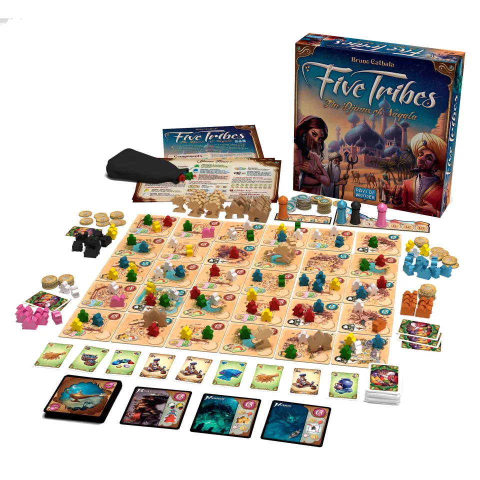 Five Tribes board game components.